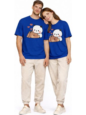 Nevermind Sevimli Panda Baskılı Sevgili Kombini Çift Tişört Oversize Unisex Çift Kombin 2'li Set