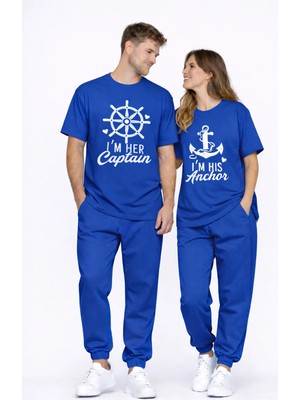 Nevermind Sevgili Kombini Oversize Çift Tişört Unisex Captain Anchor Baskılı Matching Couple Partner 2'li Set