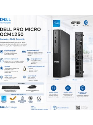 Dell Pro Micro QCM1250 Intel Core I5-14500T 16GB Ram 1tb SSD Freedos Mini Masaüstü Bilgisayar