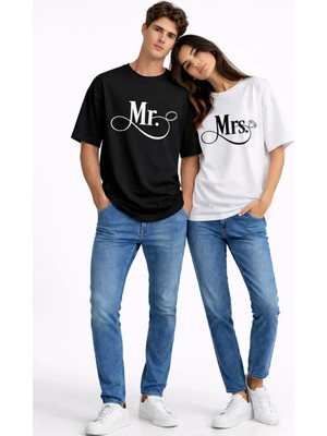 NEVERMIND Sevgili Kombini Mr Mrs Yüzük Detaylı Çift Tişört Nişan Söz Partner Kombin Seti