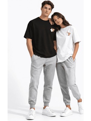 Nevermind Sevgili Kombini Ayıcık Baskılı Çift Tişört Oversize Unisex Partner Kombin Seti