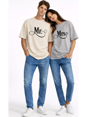 NEVERMIND Sevgili Kombini Mr Mrs Yüzük Detaylı Çift Tişört Nişan Söz Partner Kombin Seti