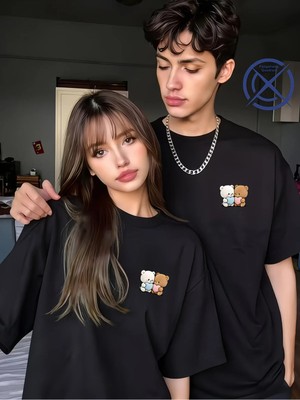 Nevermind Sevgili Kombini Tişört 2’li Set Ayıcık Baskılı Unisex Çift Tişört %100 Pamuk
