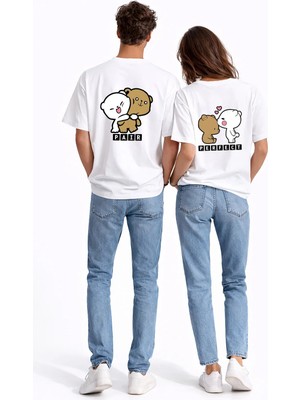 Nevermind Perfect Pair Ayıcık Baskılı Kombin Sevgili Kombini 2'li Oversize Unisex Tişört Seti