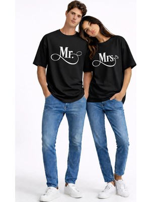 NEVERMIND Sevgili Kombini Mr Mrs Yüzük Detaylı Çift Tişört Nişan Söz Partner Kombin Seti
