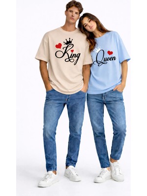 NEVERMIND King Queen Sevgili Kombini Çift Tişört Matching Couple Oversize Unisex Partner Kombin Seti