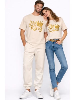 Nevermind King Queen Sevgili Kombini Oversize Çift Tişört Unisex Partner Kombin Uyumlu Çift Seti