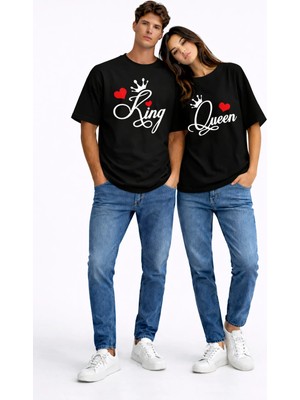 Nevermind King Queen Matching Kombin Sevgili Kombini 2'li Oversize Unisex Tişört Seti