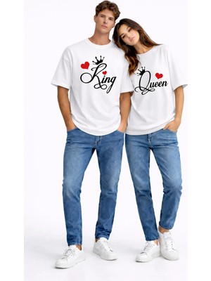 NEVERMIND King Queen Sevgili Kombini Çift Tişört Matching Couple Oversize Unisex Partner Kombin Seti