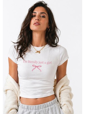 Nevermind Baby Tee Crop Just A Girl Baskılı Slim Fit Trend Kadın Tişört %100 Pamuk