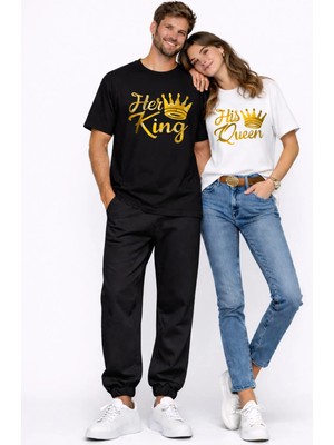 NEVERMIND King Queen Sevgili Kombini Oversize Çift Tişört Unisex Partner Kombin Uyumlu Çift Seti