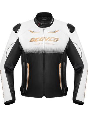 Scoyco JK290 Motosiklet Montu 4 Mevsim Deri Racing Motor Mont White-Gold