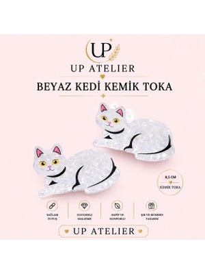 Up Atelier Sedefli Beyaz Kedi Kemik Toka 8,5cm