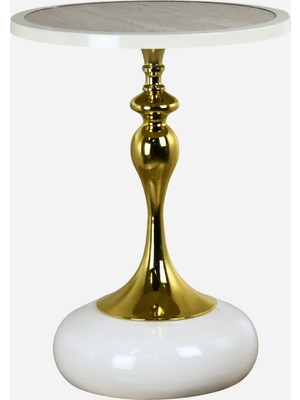 Mono Kkg Modern Gold Beyaz Tasarım Ahşap Tablalı Dekoratif Luxury Yan Sehpa