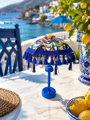 Missidea Majolica Desenli Aydınlatmalı El Yapımı Dekoratif Bali Şemsiye
