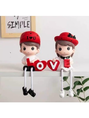 Delixa Love Temalı Oturan Çift Biblo – Sevimli Reçine Figür Seti – Dekoratif Mini Heykelcik – Romantik Ev V