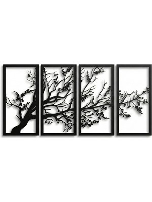 Delixa Metal Duvar Sanatı, Hayat Ağacı 4 Panel, Metal Ağaç Duvar Sanatı, Ağaç Tabelası, Metal Duva