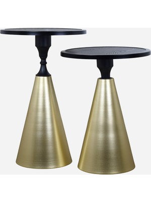 Prestıge Yss Lüks Gold Metal Ayaklı Siyah Ahşap Tablalı Luxury Yan Sehpa