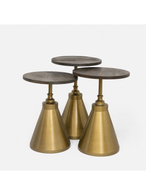 Iz Lüks Gold Metal Ayaklı Ahşap Tablalı Luxury Üçlü Zigon Sehpa Takımı