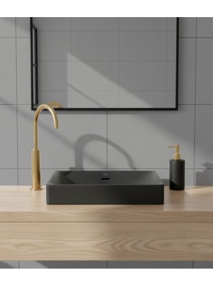 VitrA Metropole Tezgah Üstü Lavabo Kare,taşma Delikli,mat Siyah, 60*40 Cm, 7535B083-0673