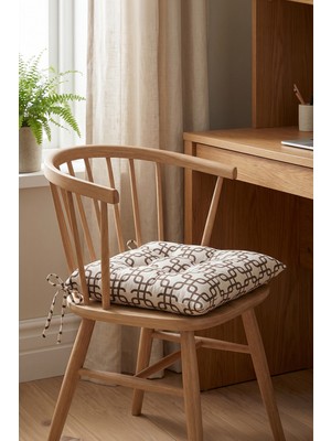 PH Prendi Home Geometrik Desenli Bağcıklı Mutfak ve Bahçe Sandalye Minderi %100 Boncuk Silikon Dolgulu