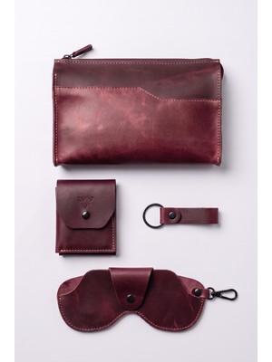 %100 Hakiki Crazy Dana Derisi (El Çantası , Cüzdan , Gözlük Kılıfı , Anahtarlık) Set'i Şık Minimalist