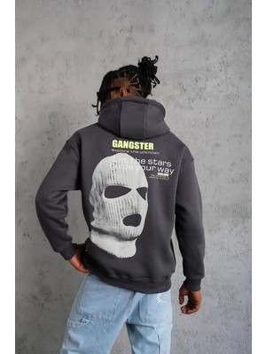 Tarz Yeri Erkek Baskılı Kapüşonlu 3 iplik pamuklu hoodie Sweatshirt - Gri