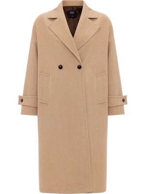 Antioch Camel Kadın Yumuşak Dokulu Oversize Kruvaze Kaban