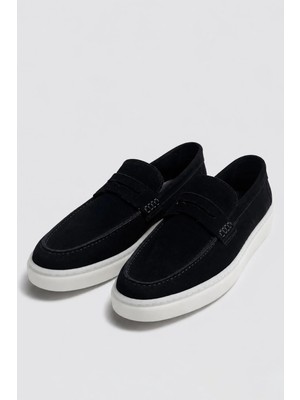 Antioch Siyah Kalın Tabanlı %100 Süet Loafer