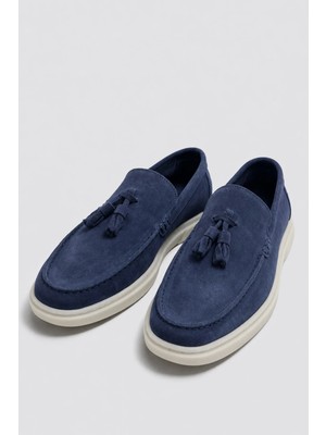 Antioch Lacivert Püsküllü %100 Süet Loafer