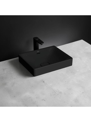 VitrA Metropole Çanak Lavabo Diktörgen,50*40 cm Armatür Deliksiz,su Taşma Delikli,mat SIYAH,6534B083-0673