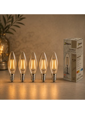 Orbus Bc3 E14 Filament LED Ampul 5li Şeffaf Cam Sarı Işık 4W 400 Lm 2700K