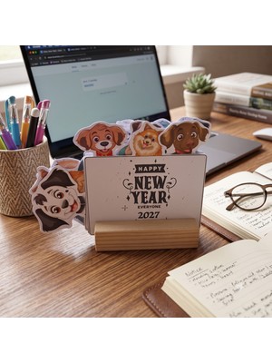 Atölye Mila köpek baskılı 2027 küçük masa takvimi