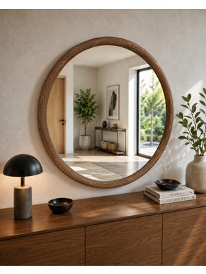 Effe Yapı Dekor Doğal Ahşap Çerçeveli 85X85 cm ( Ceviz ) Dekoratif Ayna