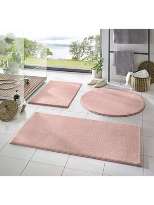 Valery Home Yıkanabilir Kaymaz Taban Post Peluş Banyo Paspası Üçlü Takım Pembe