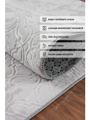 Valery Home Vl Yıkanabilir Kaymaz Tabanlı Violin Embos Kesme Rulo Halı Yolluk Gri Z1002b