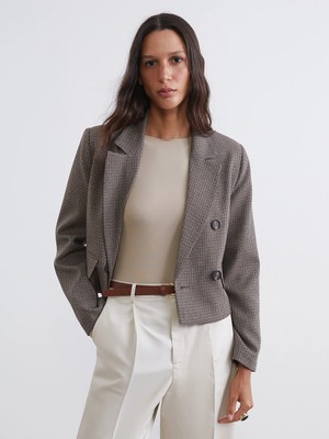 Lc Waikiki Yeni Sezon Kazayağı Desenli Crop Kadın Blazer Ceket