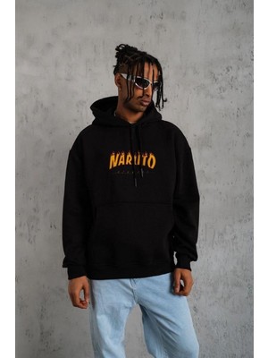 Hsc Bilişim Erkek Baskılı Kapüşonlu 3 iplik pamuklu hoodie Sweatshirt - Siyah