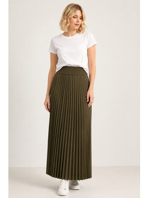 Bihan Store Yüksek Belli Piliseli Maxi Etek Y26-18232-HAKI