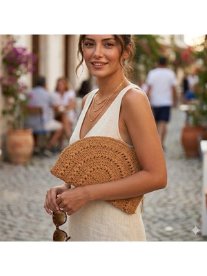 Lento Desing El Örgüsü Pamuk Makrome Clutch Çanta – Bohem Yarım Ay Tasarım, El Yapımı Şık Portföy