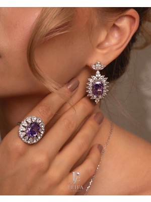 Leifa Jewelry Leıfa Ametist Mozanit Yüzük – 925 Ayar Gümüş, Rodyum Kaplama