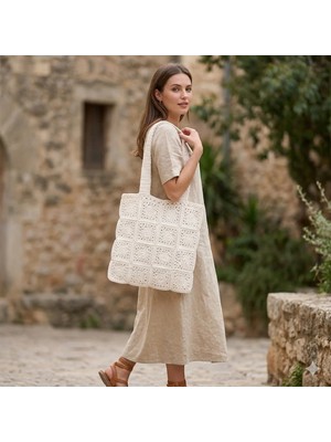 Lento Desing Retro Tasarım El Örgüsü Granny Square Plaj ve Günlük Omuz Çantası