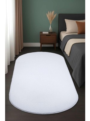 Valery Home Vl Oval Comfort Overloklu Beyaz Peluş Halı