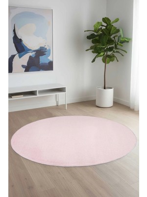 Valery Home Vl Yuvarlak Comfort Overloklu Peluş Yolluk Halı Pembe