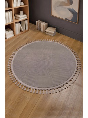 Valery Home Merinos Rölyef Joy Daire Vizon Kaymaz Taban Kesme Halı Pon Pon