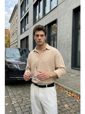 Livio Ferri Yurin Erkek Premium Müslin %100 Pamuk Oversize Uzun Kollu Gömlek