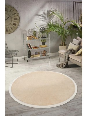 Valery Home Yuvarlak Puffy Peluş Düz Saçaklı Kesme Rulo Halı/yolluk Bej Azl