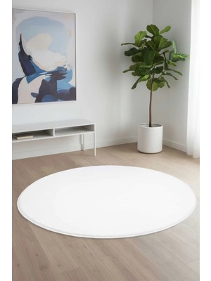 Valery Home Vl Yuvarlak Comfort Overloklu Beyaz Peluş Halı