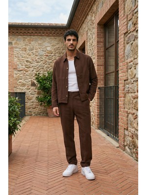 Livio Ferri Talbot Premium Keten Desenli Düğmeli Ceket Pantolon Erkek Takım Relax Kalıp