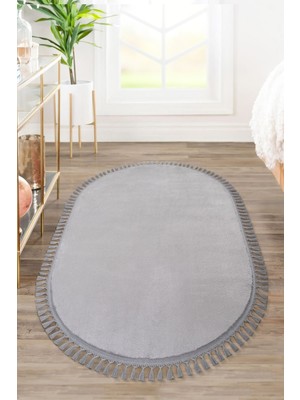 Valery Home Vl Oval Comfort Ponpon Saçaklı Peluş Yolluk Açık Gri
